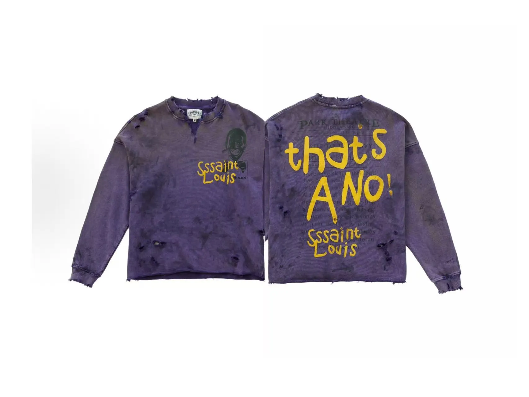 Ready stock {terry} ST751 style washed purple P240 SSSAINT LOUIS 25SS collar torn washed distressed round neck sweatshirt same style for men and women size S-M-L-XL